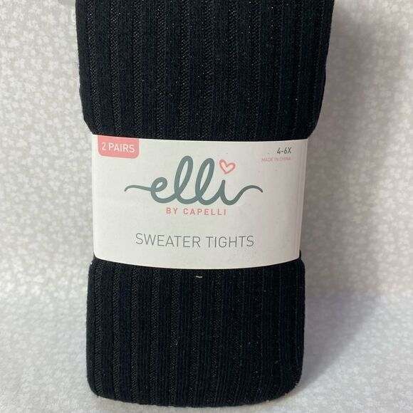 ELLI BY Capelli  2-Pack Black Sweater Tights Size 4-6X - Picture 1 of 4